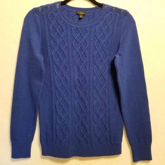 Talbots Small Sweater Royal Blue Lambs Wool Blend Cable Knit Preppy Nautical - Picture 1 of 9